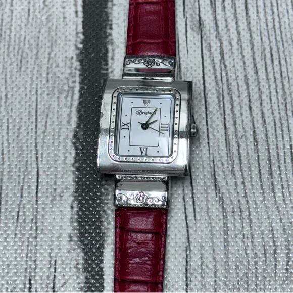 Brighton Cross Haven Watch  Red Leather Silver Needs Battery - Picture 2 of 4